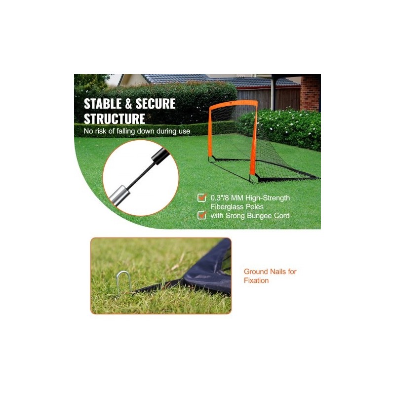 Kokoontaitettava jalkapallomaali lasikuiturunko Dacronverkko noin 6.5x3.25 jalkaa lapsille kantolaukulla