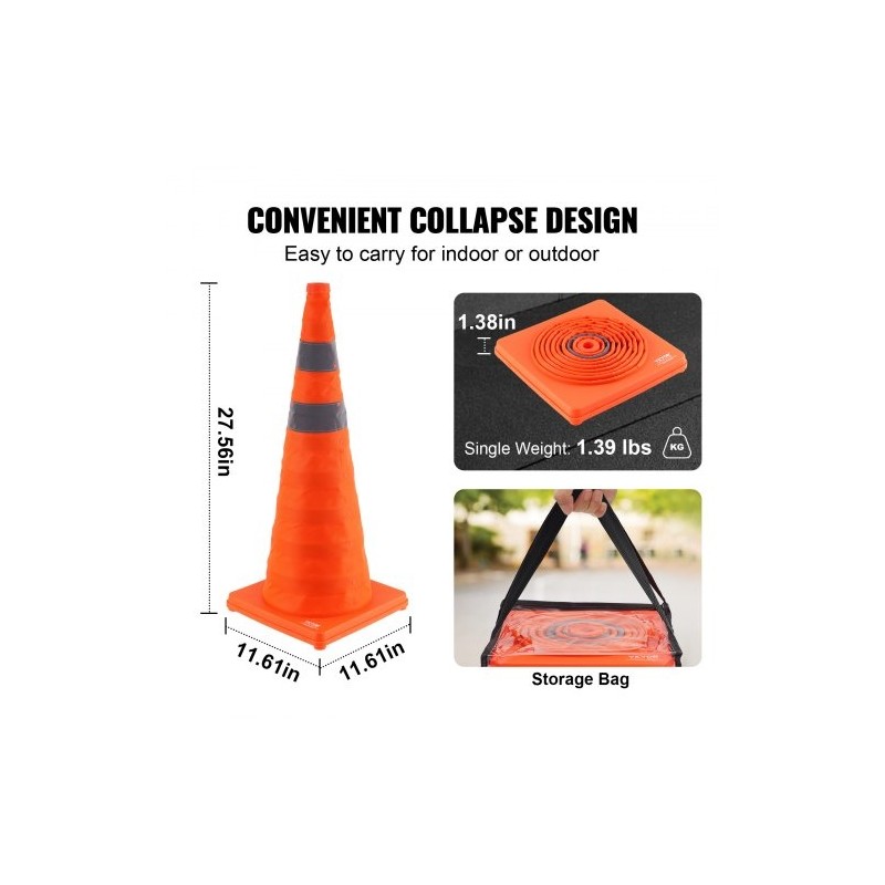 Taitettavat turvakartiot 28 tuumaa 2 kpl PP-muovia heijastavilla raidoilla leveällä pohjalla