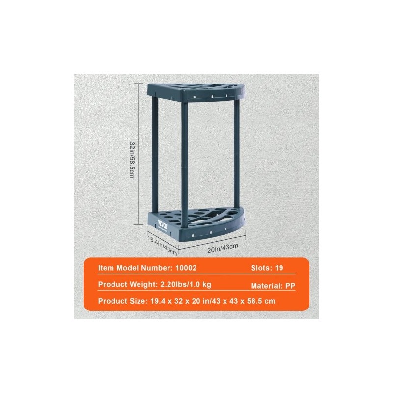 Puutarhatyökaluteline PP-muovi 19 paikkaa pitkävartisille työkaluille tornimallinen