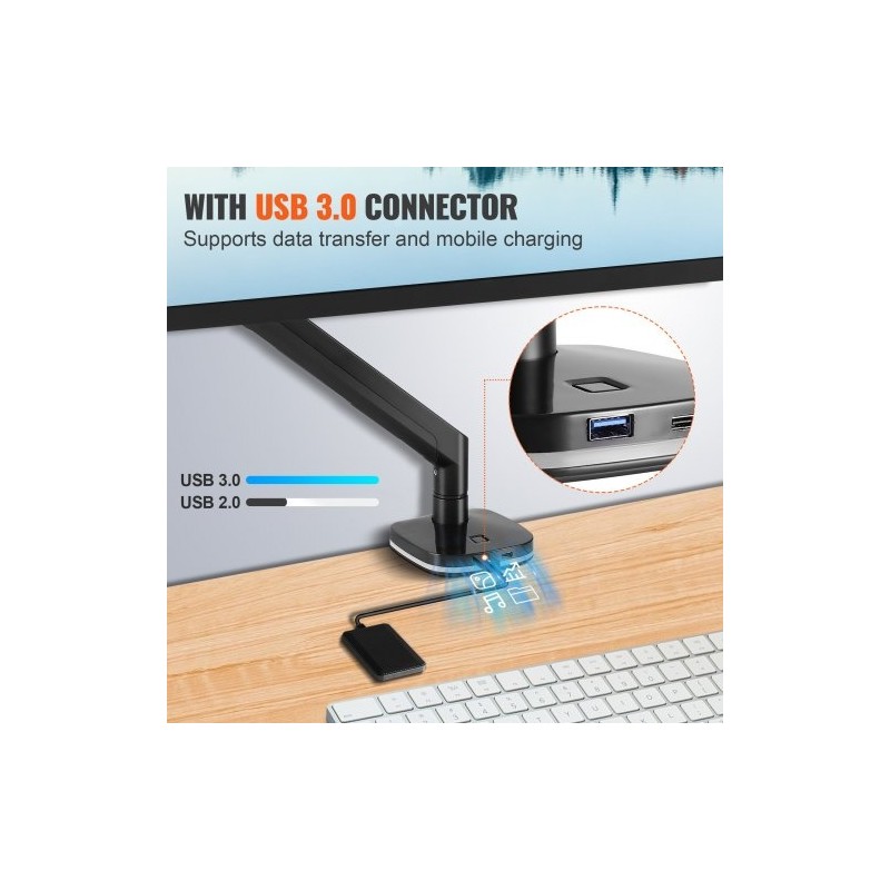 Näyttövarsi alumiiniseos 13–35 tuuman näytöille kaasujousella 12 kg kantavuus C-puristin tai läpivientikiinnitys