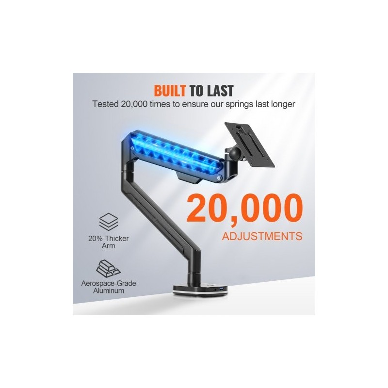 Näyttövarsi alumiiniseos 13–35 tuuman näytöille kaasujousella 12 kg kantavuus C-puristin tai läpivientikiinnitys