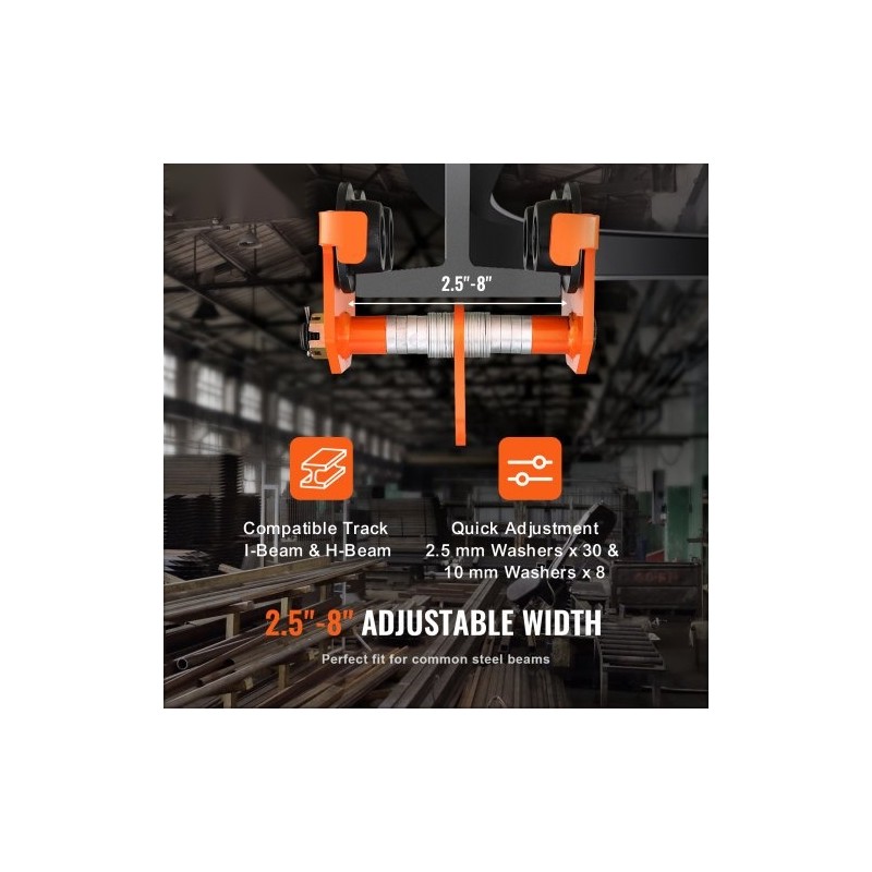 Käsikäyttöinen siltanosturin vaunu seosterästä 2 t kantavuus säädettävä laipan leveys 6,3–20,3 cm