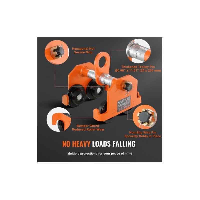 Käsikäyttöinen siltanosturin vaunu seosterästä 2 t kantavuus säädettävä laipan leveys 6,3–20,3 cm