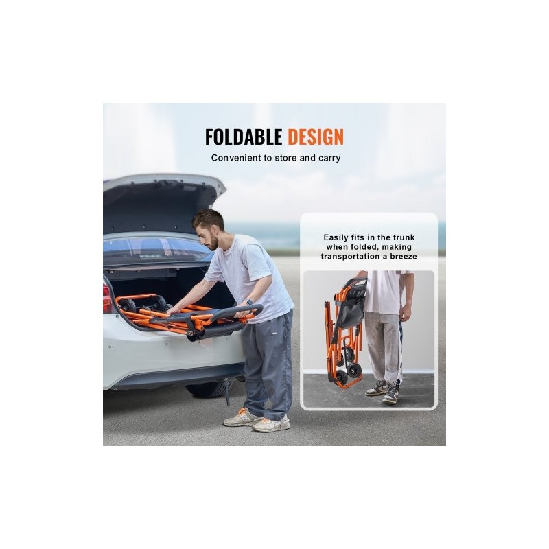 Manuaalinen porrastuoli alumiiniseosrungolla kokoontaitettava 159 kg kantavuus neljällä pyörällä evakuointiin ja siirtoihin