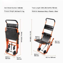 Manuaalinen porrastuoli alumiiniseosrungolla kokoontaitettava 159 kg kantavuus neljällä pyörällä evakuointiin ja siirtoihin