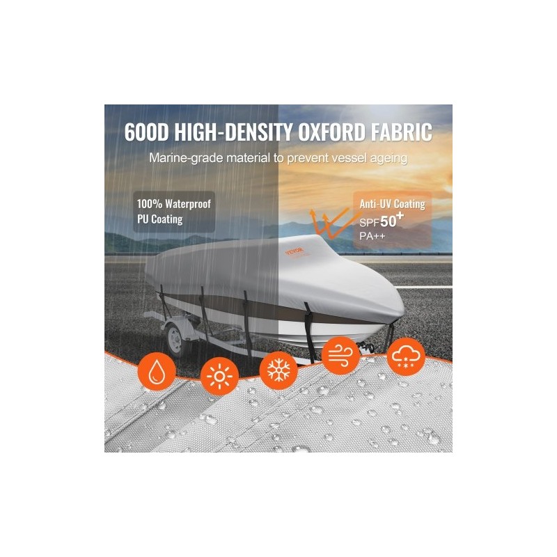 Venepeite 600D oxford-kangas PU-pinnoite 6090–6700 mm perävaunukäyttöön moottoripeitteellä harmaa