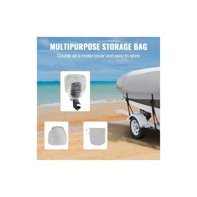 Venepeite traileroitava 4260–4800 mm 600D meriluokan Oxford-kangas polyuretaanipinnoite harmaa moottorinsuojalla