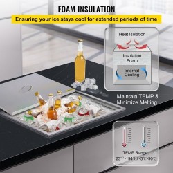 Upotettava jääastia 304-ruostumattomasta teräksestä kaksoisseinäeristys 33 l kansi ja poistoventtiili