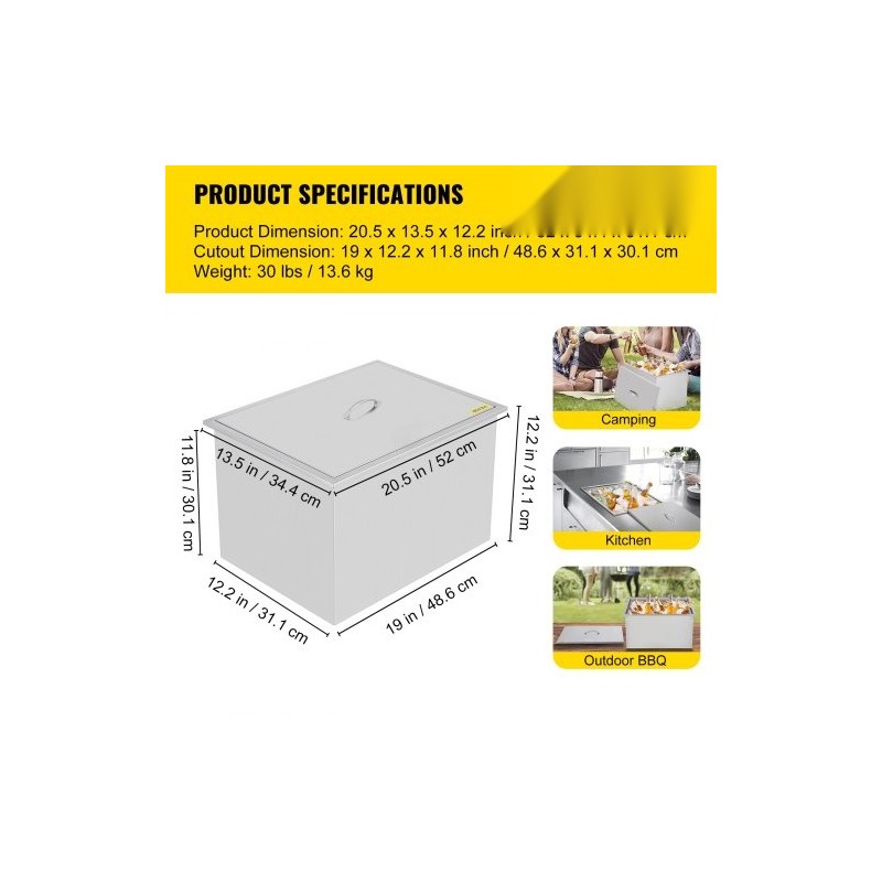 Upotettava jääastia 304-ruostumattomasta teräksestä kaksoisseinäeristys 33 l kansi ja poistoventtiili