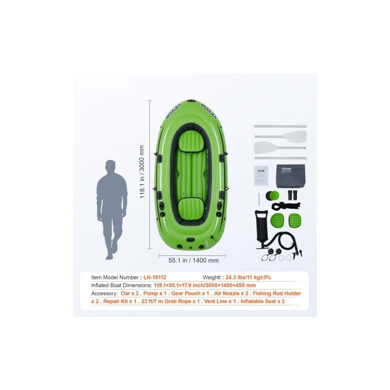 Ilmatäytteinen PVC-vene neljälle 499 kg kantavuus alumiinimelat