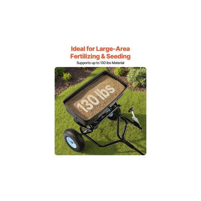 Vedettävä levitin 59 kg säiliö 13 tuuman pneumaattiset renkaat 0–3 m levitysleveys