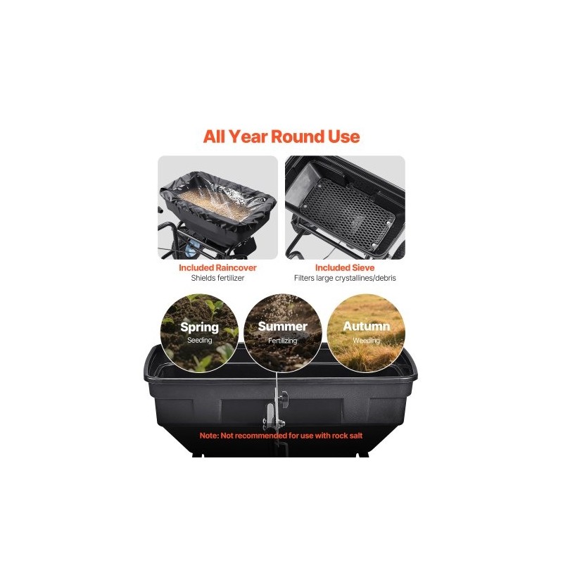 Vedettävä levitin 59 kg säiliö 13 tuuman pneumaattiset renkaat 0–3 m levitysleveys