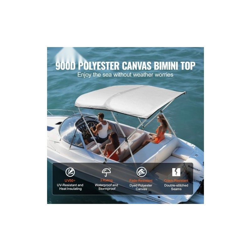 Bimini-kate 3-kaareinen veneille 900D polyesterikangas alumiiniseos 155–167 cm