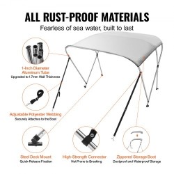 Bimini-kate 3-kaareinen veneille 900D polyesterikangas alumiiniseos 155–167 cm