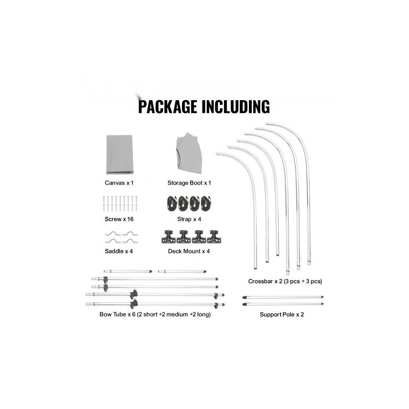 Bimini-kate 3-kaareinen veneille 900D polyesterikangas alumiiniseos 155–167 cm