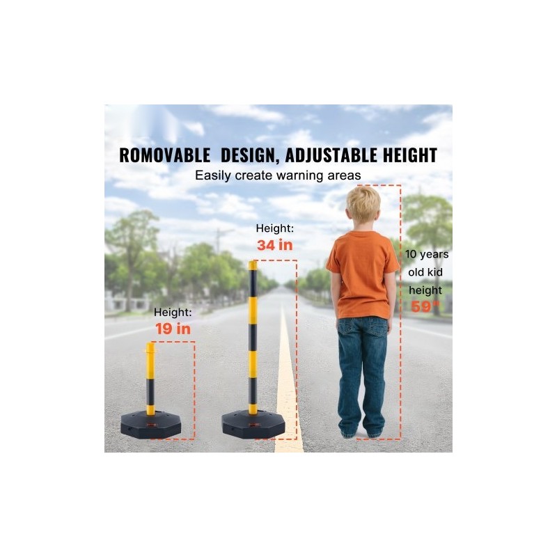 Liikenneturvatolpat PP-muovi säädettävä korkeus täytettävä pohja 2 kpl keltamustat