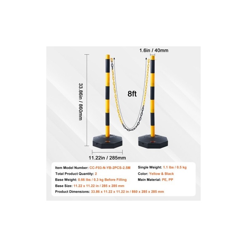 Liikenneturvatolpat PP-muovi säädettävä korkeus täytettävä pohja 2 kpl keltamustat