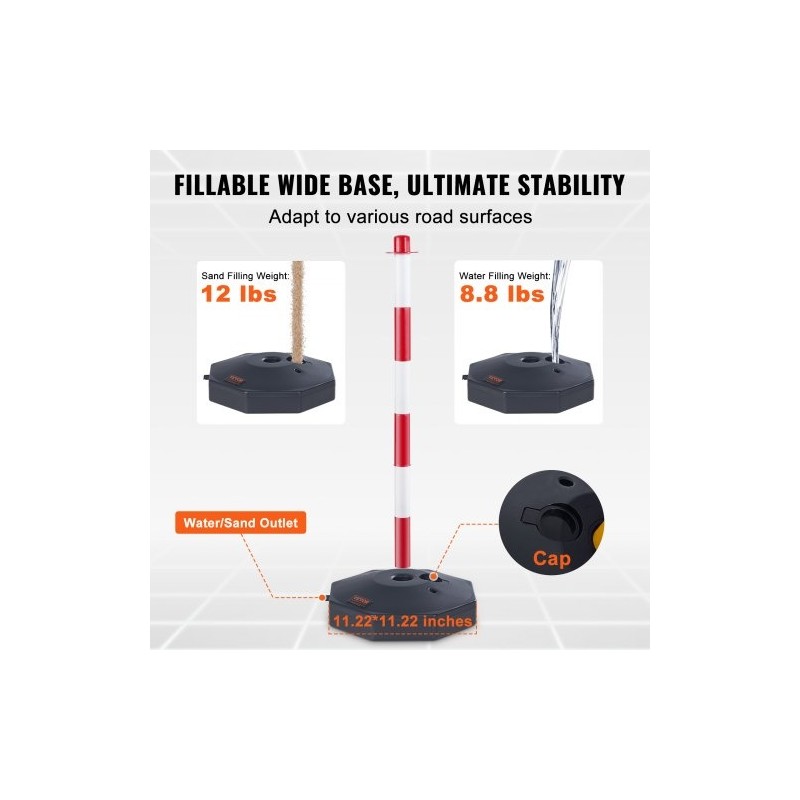 Liikenteen ohjaustolpat kaksi kappaletta polyeteeni ja polypropeeni säädettävä korkeus täytettävällä jalustalla