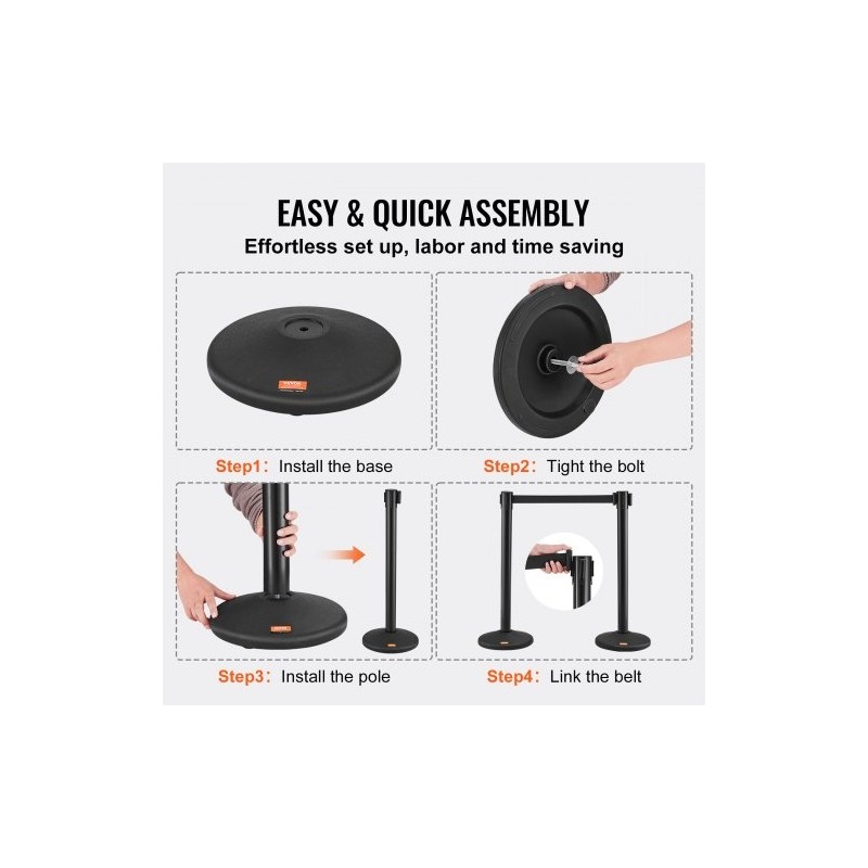Muoviset jonopaalut betonitäytteisillä muovijalustoilla kaksi kappaletta mustalla 2000 millimetrin nauhalla