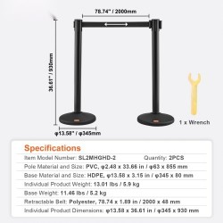 Muoviset jonopaalut betonitäytteisillä muovijalustoilla kaksi kappaletta mustalla 2000 millimetrin nauhalla