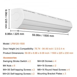 Ilmasuoja 1,5 m sisäkäyttöön seinälle asennettava ilman lämmitystä 2 nopeutta 2547 m³/h