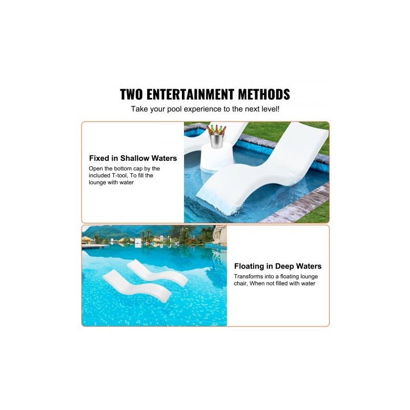 Allastuolit PE-muovia 2 kappaletta täytettävät sopivat matalaan altaaseen 200 kg kantavuus