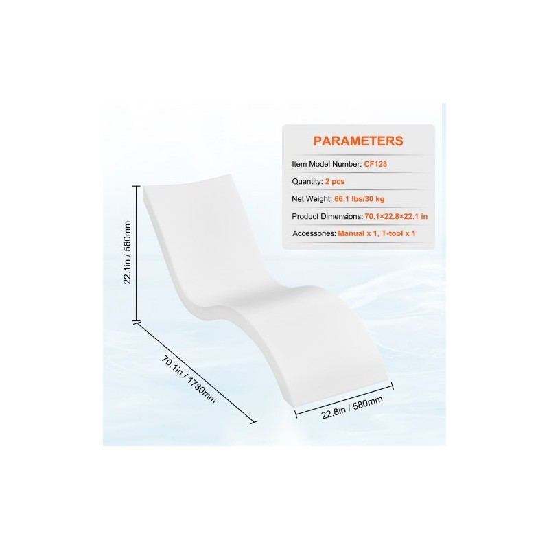 Allastuolit PE-muovia 2 kappaletta täytettävät sopivat matalaan altaaseen 200 kg kantavuus