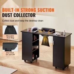 Manikyyripöytä MDF musta 1200x450x805 mm sähköisellä pölynkerääjällä 8 pyörää joista 4 lukittavaa