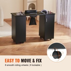 Manikyyripöytä MDF musta 1200x450x805 mm sähköisellä pölynkerääjällä 8 pyörää joista 4 lukittavaa