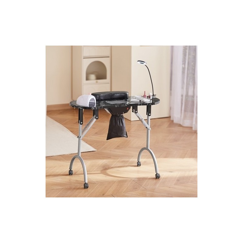 Kokoontaitettava MDF manikyyripöytä sähköisellä pölynkerääjällä ja taipuisalla LED valolla