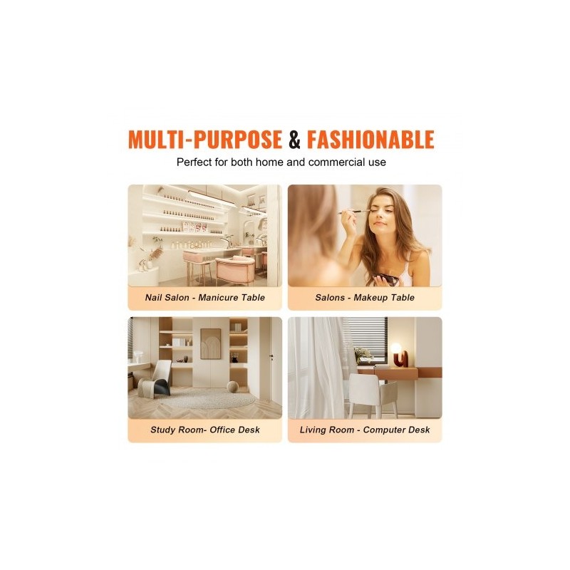 Manikyyri ja meikkipöytä asetonia kestävä lasitaso kolme kaappia kahdeksan metallijalkaa rannetuki musta