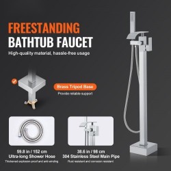 Lattialle asennettava messinkinen kylpyammehana käsisuihkulla ja kaksi vesitilaa 360 asteen juoksuputki