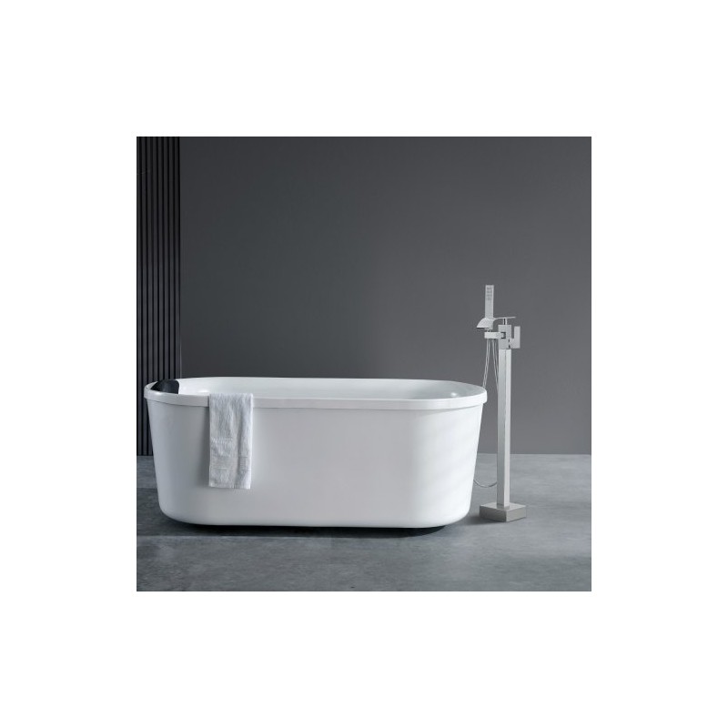 Lattialle asennettava messinkinen kylpyammehana käsisuihkulla ja kaksi vesitilaa 360 asteen juoksuputki