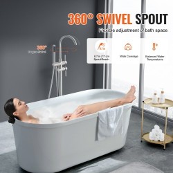 Lattiaan asennettava kylpyammehana täysmessinki harjattu pinta kääntyvä juoksuputki kaksitilainen käsisuihku