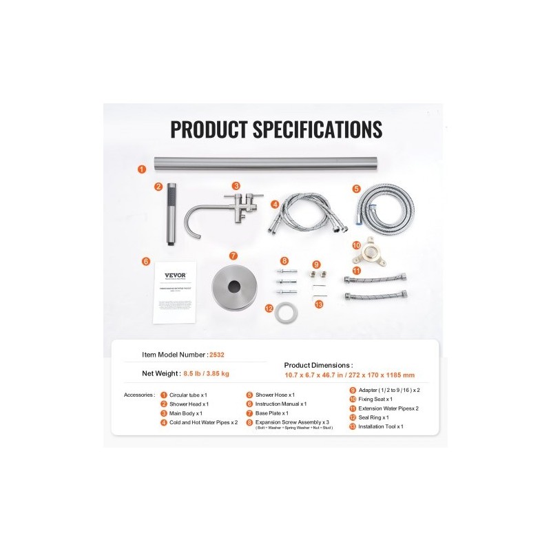 Lattiaan asennettava kylpyammehana täysmessinki harjattu pinta kääntyvä juoksuputki kaksitilainen käsisuihku