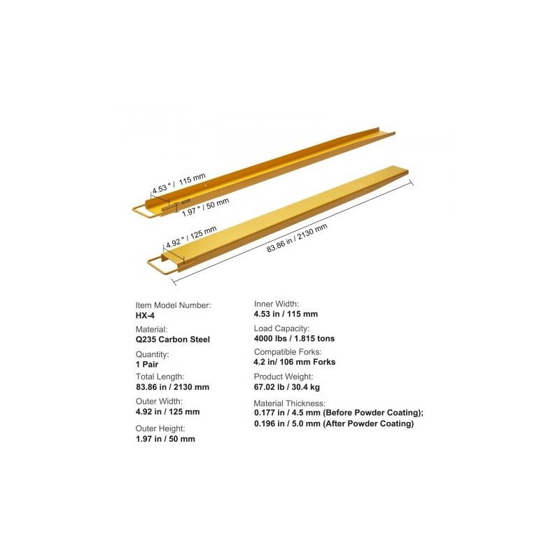 Trukkipiikin jatkeet jauhemaalattu hiiliteräs 2130 mm sisäleveys 115 mm 1 pari
