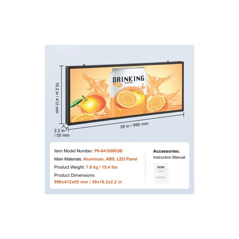 LED-mainoskyltti ohjelmoitava täysvärinen P6 99x41 cm langaton USB-ohjaus