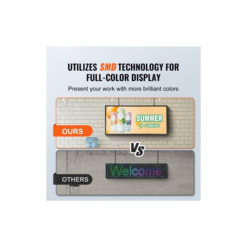 Ohjelmoitava täysvärinen P5 vierivä LED-kyltti 67x35 cm alumiini ABS WiFi USB