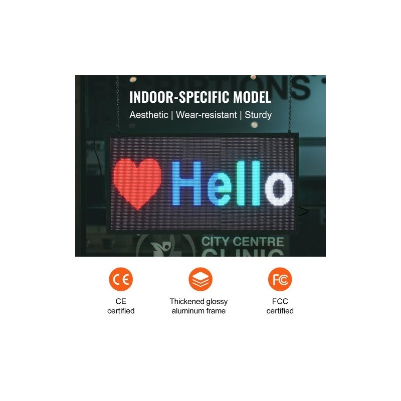 Ohjelmoitava täysvärinen P5 vierivä LED-kyltti 67x35 cm alumiini ABS WiFi USB