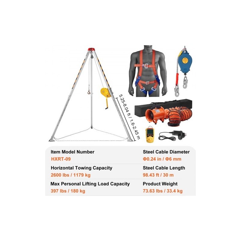 Kolmijalkasarja suljettuihin tiloihin metallirunko 1179 kg 30 m vaijeri