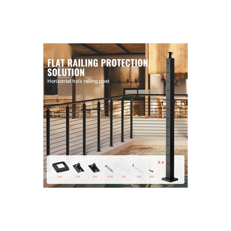 Kaidepylväät ruostumatonta terästä neljäkymmentäkaksi tuumaa neljä kappaletta musta parvekkeelle