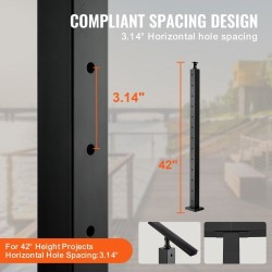Kaidepylväät ruostumatonta terästä neljäkymmentäkaksi tuumaa neljä kappaletta musta parvekkeelle