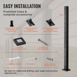 Kaidepylväät ruostumatonta terästä neljäkymmentäkaksi tuumaa neljä kappaletta musta parvekkeelle