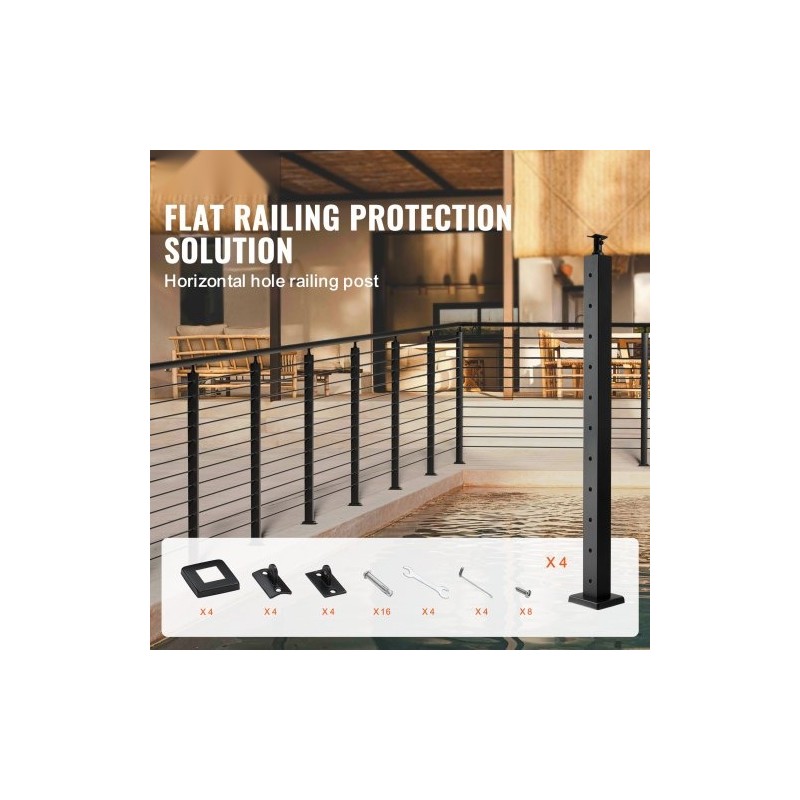 Vaijerikaidepylväät 4 kpl ruostumaton teräs SUS304 36 tuumaa 2x2 musta