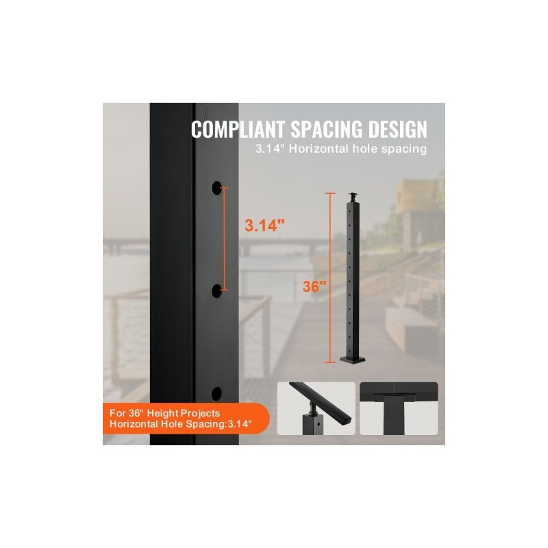 Vaijerikaidepylväät 4 kpl ruostumaton teräs SUS304 36 tuumaa 2x2 musta