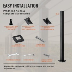 Vaijerikaidepylväät 4 kpl ruostumaton teräs SUS304 36 tuumaa 2x2 musta