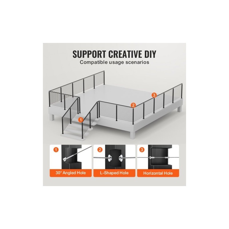 Kaapelikaidepilari ruostumaton teräs 42 tuumaa 4 kpl musta 13 vaakasuoraa porattua reikää