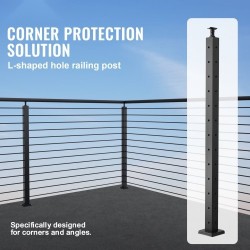 Kaapeli-kaidepylväs kulmamalli ruostumaton teräs SUS304 musta 42-tuuma 2x2 12 esiporattua reikää