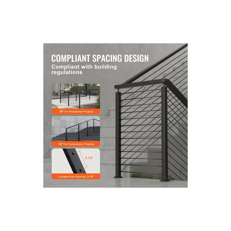 Kaapeli-kaidepylväs kulmamalli ruostumaton teräs SUS304 musta 42-tuuma 2x2 12 esiporattua reikää