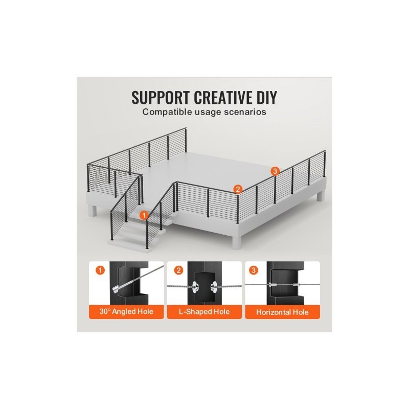 Kaapeli-kaidepylväs kulmamalli ruostumaton teräs SUS304 musta 42-tuuma 2x2 12 esiporattua reikää